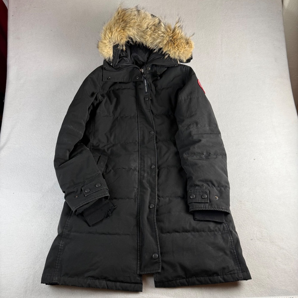 Canada Goose Shelburne Parka Black Down Coat Fur Hood 3802L Womens Medium